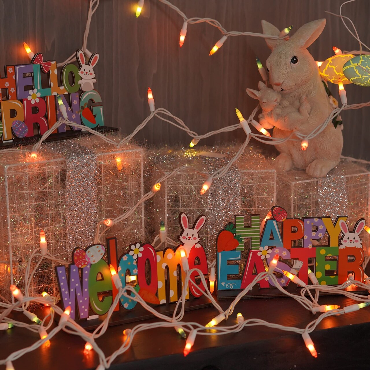 20 FT 100 Pieces Easter Mini String Lights, Connectable Plug in Incandescent String Lights White Wire for Indoor Outdoor Party Yard Holiday Home Easter Decorations, Multi-Colored